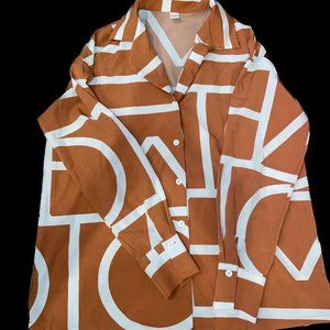 Geometric Satin Button-Up Blouse